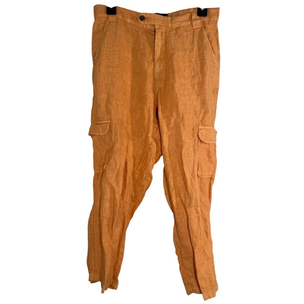 Rachel Rachel Roy Womens Orange 100% Linen Cargo Pants Sz M Beachy Vacation
